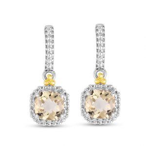 18K Gold & Silver Square Drop Popcorn Earring